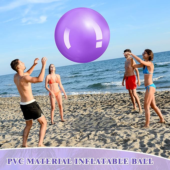 Jenaai 2 Pcs 30 Inch Large Bouncy Balls Giant Inflatable Rubber Kickballs Big Outdoor Exercise Jumping Hopping Ball for Outdoor Activity Sports Party Decor(Red, Purple)