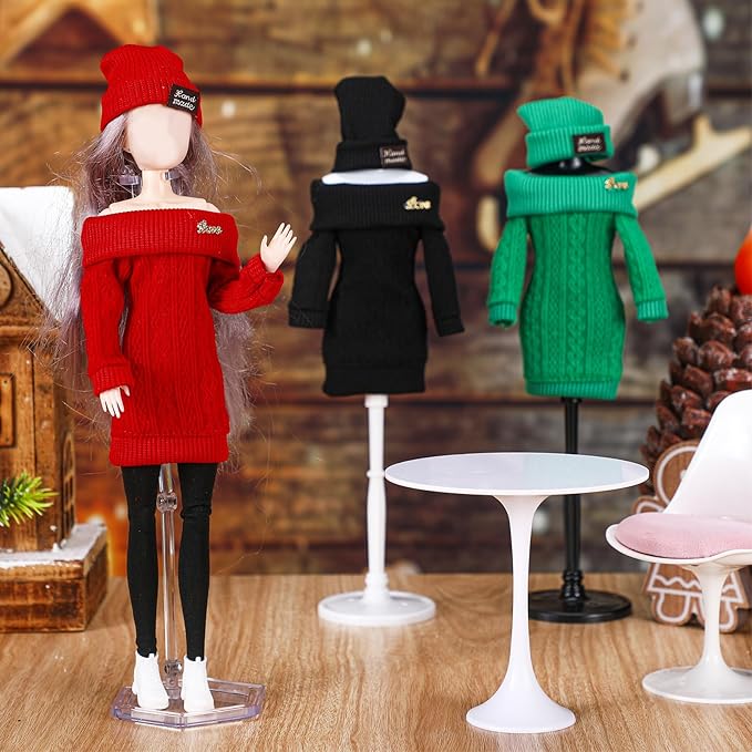 Geyoga 12 Pcs Doll Clothes and Accessories for 12 Inch Summer Dolls Sweater Pants Shoes Hat Outfits Doll is Not Included(Red, Green, Black,12 Inch)
