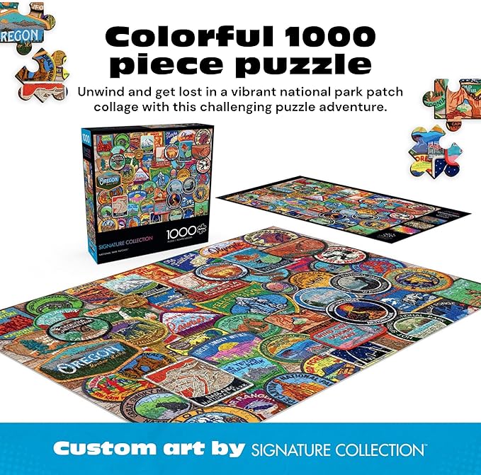 Buffalo Games - National Park Patches - Lewis T. Johnson - 1000 Piece Jigsaw Puzzle for Adults - Colorful Travel Puzzle for Nature Fans and Hikers - Finished Size 26.75 x 19.75