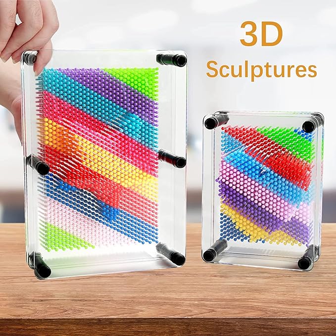 3D Pin Art Board Sculpture, Rainbow Sensory Gift Size 3.75 X 5, Plastic Desk Creativity for Kids, Adults, Home, Office Decoration, Multicolor (Small)