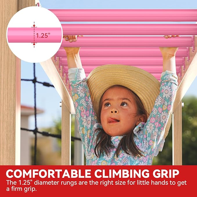 16.5 Inch Monkey Bars Kit Playground Ladder Rungs for Backyard Indoor Outdoor Kids Metal Bars Swing Set Playset Accessories (Pink, 12 Pcs)