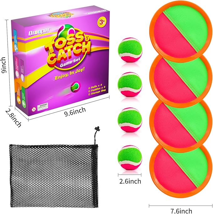 Toss and Catch Ball Game Set - Outdoor & Indoor Activity Toys for Kids - Sticky Paddle Ball Toy for Boys Girls 3 4 5 6 7 8-12 Year Old - Great Games for Beach Pool Yard - Easter Basket Stuffers Gifts