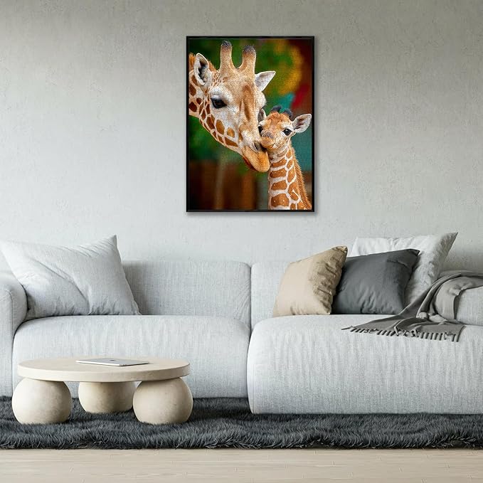 Giraffe Family 1000 Piece Puzzle for Adults - Mother & Baby Nuzzle Art, Lettered Backing, 20"x28" HD, Premium Gift for Animal & Family Lovers