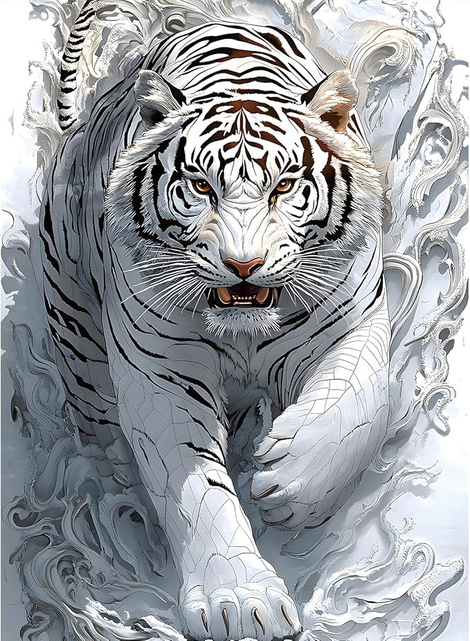Puzzles for Adults 500 Pieces, Tiger Jigsaw Puzzles - Ethereal White Tiger, Impossible Tiger Puzzle for Seniors Families, 20.47x14.96 inches, 1:1 Poster, Letter on The Back