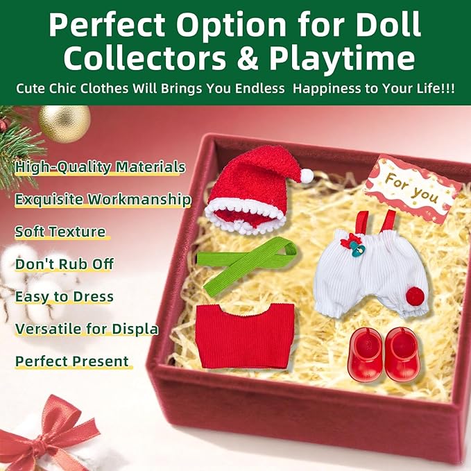 Clothes for Labubu 17cm Doll (NO Doll), 5 Piece Labubu Clothes Set, Cute Labubu Outfits with Accessories, Handmade Crochet La Bubu Doll Dress Up Set（Santa Claus）