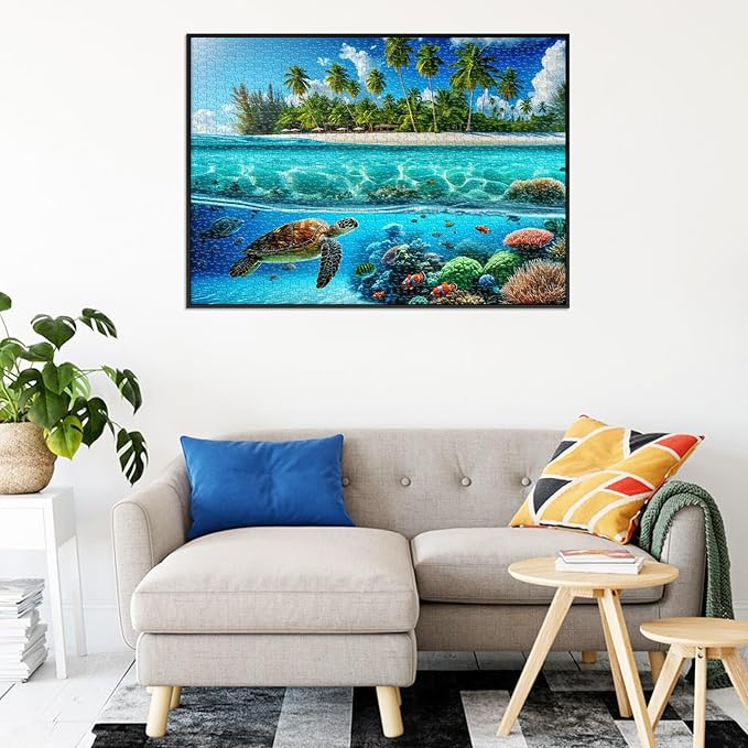Sutinban Sea Turtle 1000 Piece Puzzle for Adults, Coolest Adult Puzzle 1000 Pieces, Wave Spirit Hawaii Ocean Jigsaw Puzzles Home Decor Happy Family Time