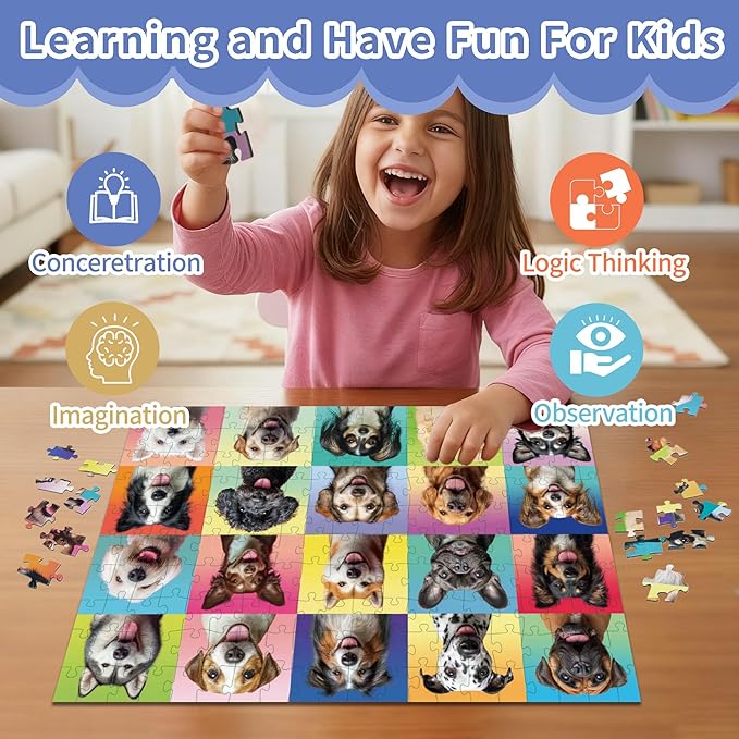 Dog Puzzles for Kids Ages 6-8 8-10, 200 Pieces Jigsaw Puzzle for Kids and Adults, Multicolor Puppy Theme Puzzles for Children, Christmas Collection Gift