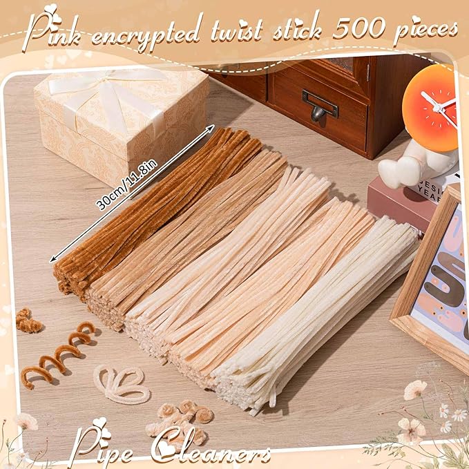 Peryiter 500 Pieces Pipe Cleaners Chenille Stems for Flowers Craft Supplies Bulk Fluffy Fuzzy Sticks for DIY Art Projects Creative Gift Wrapping Party Decorations(Boho Color,12 Inch)