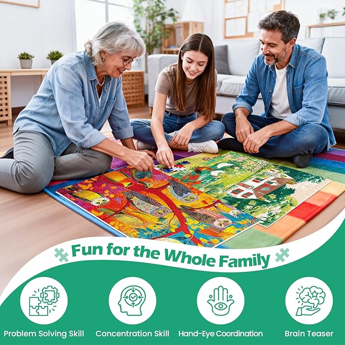 2 Pack 500 Piece Puzzles for Adults,Country Jigsaw Puzzles 500 Pieces,Owl Forest Puzzles for Adults Jigsaw Puzzles Sets Puzzle with Letters on Back Challenging Puzzles Family Game Gift Toy
