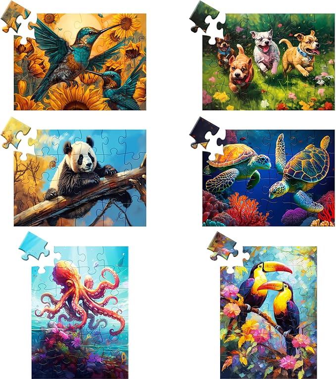6 Pack 24 Large Piece Puzzle for Seniors Paper Dementia Puzzles for Elderly Adults Easy Puzzle Hummingbird Turtle Dog Panda Jigsaw Puzzle Activities for Elderly Seniors Gift