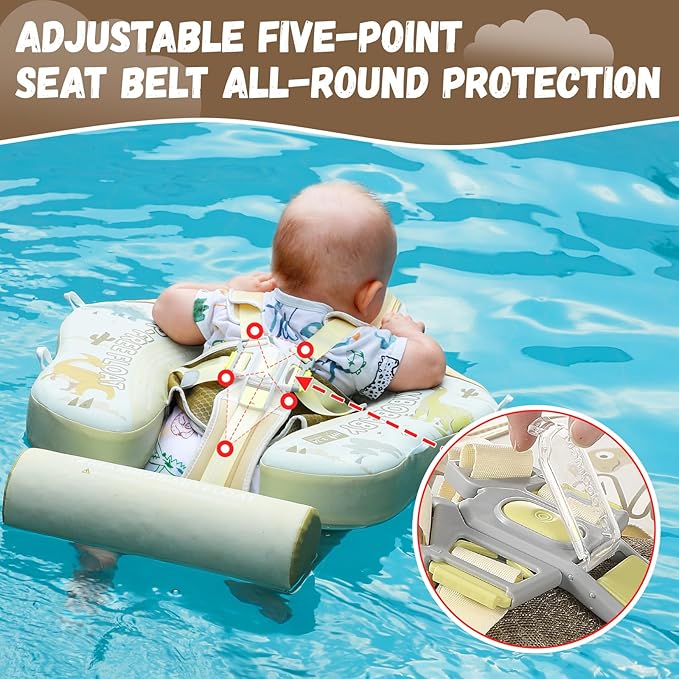 Mambobaby Baby Swim Float with Canopy Non-Inflatable Infant Pool Float with Tail 3-24 Months Avoid Flip Solid Skin-Friendly Material for Toddler Boys Girls
