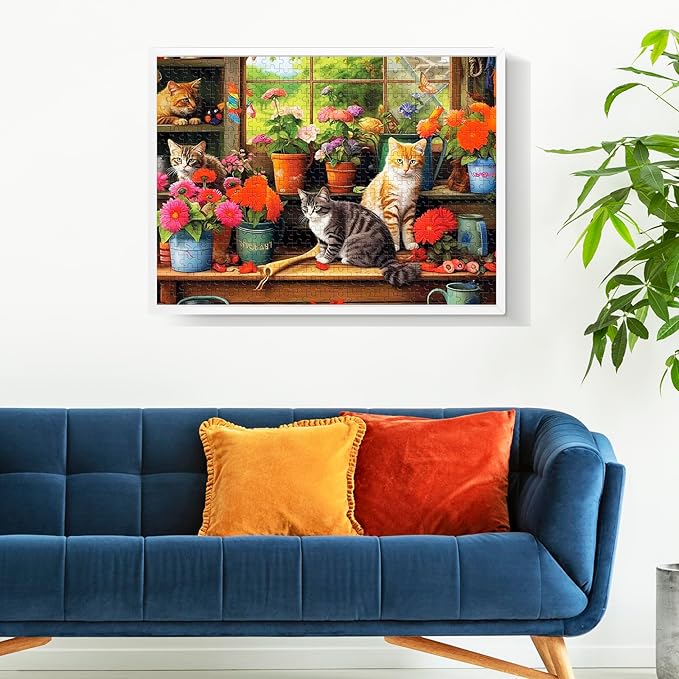 500 Piece Puzzle for Adults-Cats and Flowers | Recycled Cardboar Jigsaw Puzzles 500 Pieces | Challenging Family Activity Great Gift Idea for Family Friends | Difficult Puzzles Size 20.5 x 15 inches