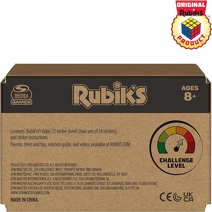 Rubik’s Cube, Original 3x3 Cube with Removable Stickers for Customization in Fun Patterns, Problem-Solving Brain Teaser, Classic Color-Matching Puzzle, Fidget Toy, Sensory Puzzle for Ages 8 & Up