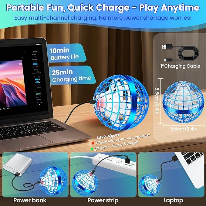 Flying Orb Ball Toy, 2026 Upgrade Hand Controlled Hover Ball with LED Lights, 360° Rotating Boomerang Globe Cool Mini Drone, Ideal Birthday&Christmas Gift for Boys Girls-Bright Blue