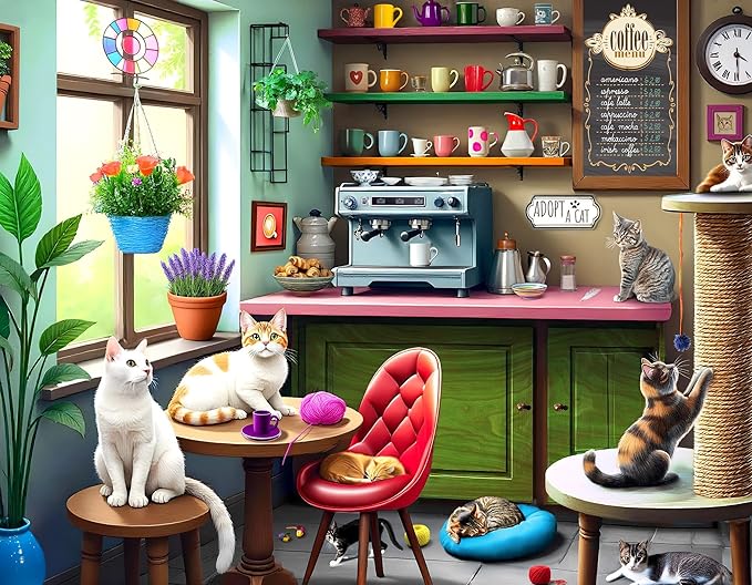 Springbok Cat Cafe 500 Piece Jigsaw Puzzle for Adults - Kittens in a Coffee Shop - Unique Cut Pieces - Made in USA