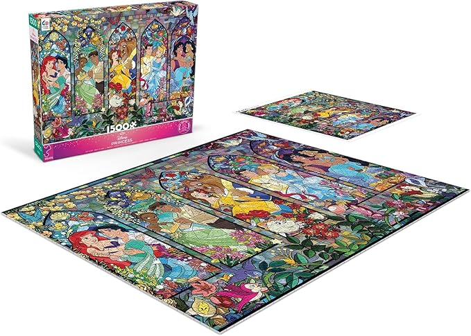 Ceaco Disney Princess Royal Windows Jigsaw Puzzle – 1500 Piece Puzzle for Adults, Stained Glass–Style Princess Artwork, Includes Reference Poster