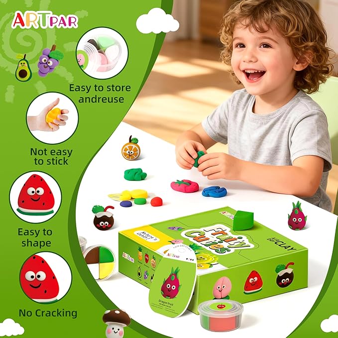 ARTPAR Air Dry Clay Kit for Kids - 12 Fruit DIY Modeling Magic Clay, Soft & Non-Sticky with Tools & Tutorials, Perfect for Classroom Art Activities,School Crafts & Party Favors Birthday Gifts