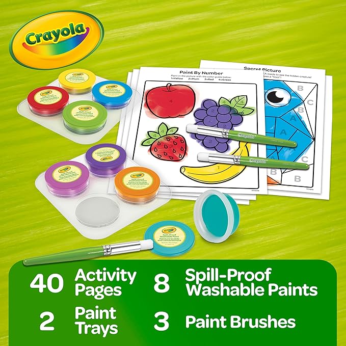 Crayola Spill Proof Paint Set (8ct), Stocking Stuffer & Holiday Gifts for Toddlers, Washable Toddler Paint Kit, With Brushes, Pots, Activity Pages, Ages 3+ (Pack of 2)
