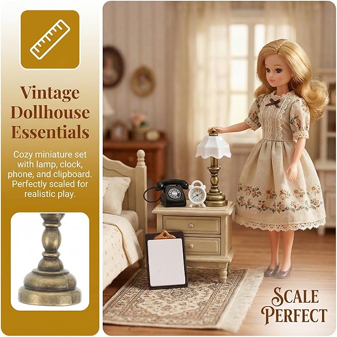 TOYANDONA Dollhouse Miniature Phone Lamp Book Alarm Clock LED Miniature Lighting for Dolls House Decor, Mini Accent Lighting Accessories Doll House Accessories and Furniture