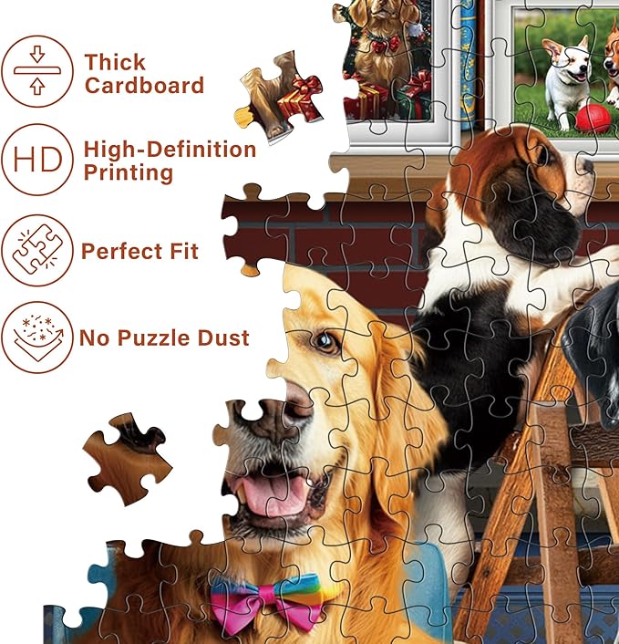 BenBen 1000 Piece Puzzle for Adults, 4 Pack Jigsaw Puzzles with Letters or Patterns on Back, World Landscape, USA Landmarks, Dogs' Dinner Party, Jungle Parrots