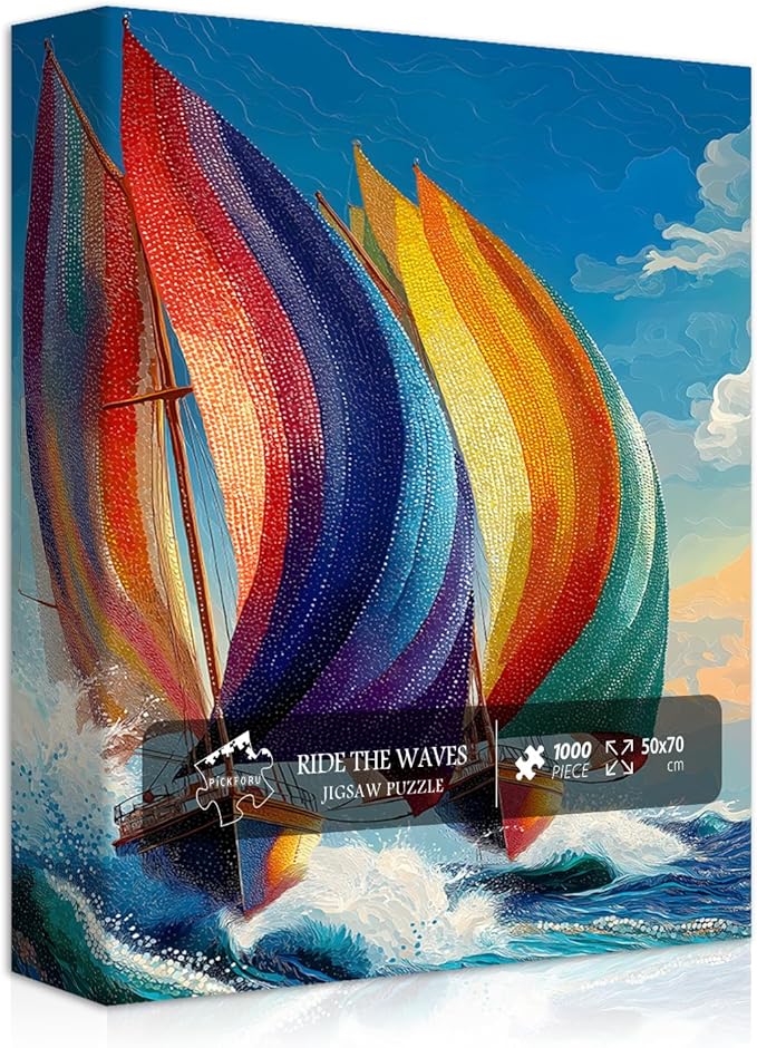 Impossible Puzzles for Adults 1000 Pieces,Ocean Colorful Sailboat Puzzle Diamond Art, Sea Sailing Challenge Jigsaw Puzzle