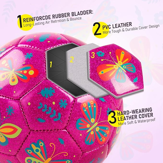 ZOOJOY Soccer Ball Size 2, 2 Pack Cartoon Ball with Pump Mesh Bag, Butterfly & Unicorn Toddler Girl Toys for 1 2 3 4 5 6 Years Old, Perfect Sensory Toys for Girls Boys Indoor Outdoor Play Balls Gifts