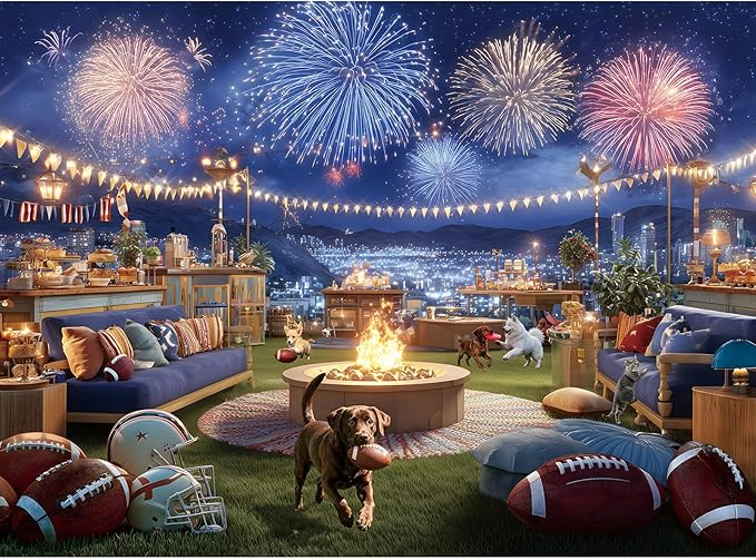500 Pieces Puzzle for Adults, American Football Rooftop Party Fireworks Jigsaw Puzzle, Puzzles for Adults 500 Pieces, Perfect for Sports Fans, 20.5 X 15 in