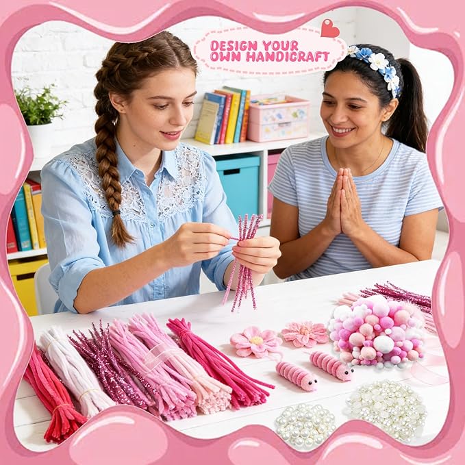X Hot Popcorn 721 Pcs Pipe Cleaners Pink Pipe Cleaners Craft Chenille Stems Craft Supplies for Making Flowers Mother’s Day Wedding Decorations DIY Art Supplies