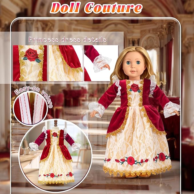 WONDOLL 18 Inch Doll Clothes and Accessories 5-Piece Princess Dress Up Set - Complete Outfits for 18 Inch Dolls - Perfect for Dress Up Play & Birthday Gifts (No Doll)