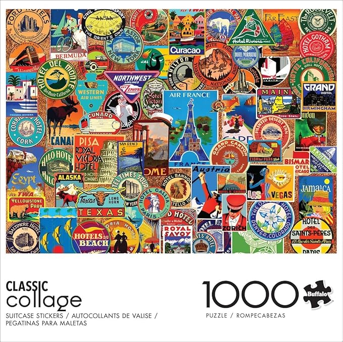 Buffalo Games - Lewis T Johnson - Suitcase Stickers - 1000 Piece Jigsaw Puzzle for Adults -Challenging Puzzle Perfect for Game Nights - Finished Size is 26.75 x 19.75
