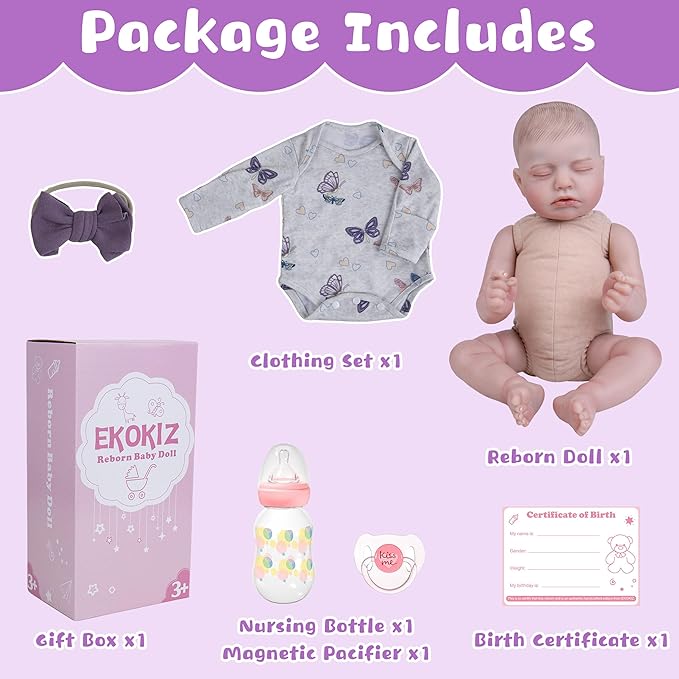 EKOKIZ Reborn Baby Dolls 20 Inch Realistic - Weighted Body Newborn Baby Doll, Life-Like Skin Detail Soft Vinyl Cloth Body, Collectible Real Life Sleeping Doll with Gift Set for Kids 3+