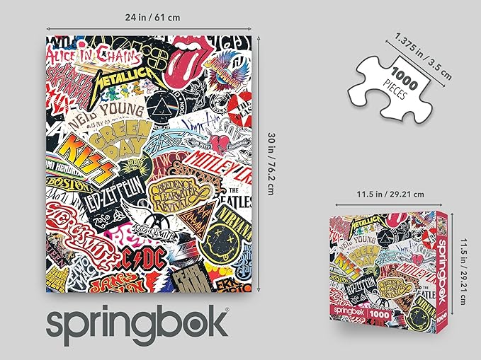 Springbok Rock & Roll 1000 Piece Jigsaw Puzzle for Adults & Family - Poster Now Included - Classic Music Icons, Guitar & Band Art - Unique Cut Pieces - Made in USA