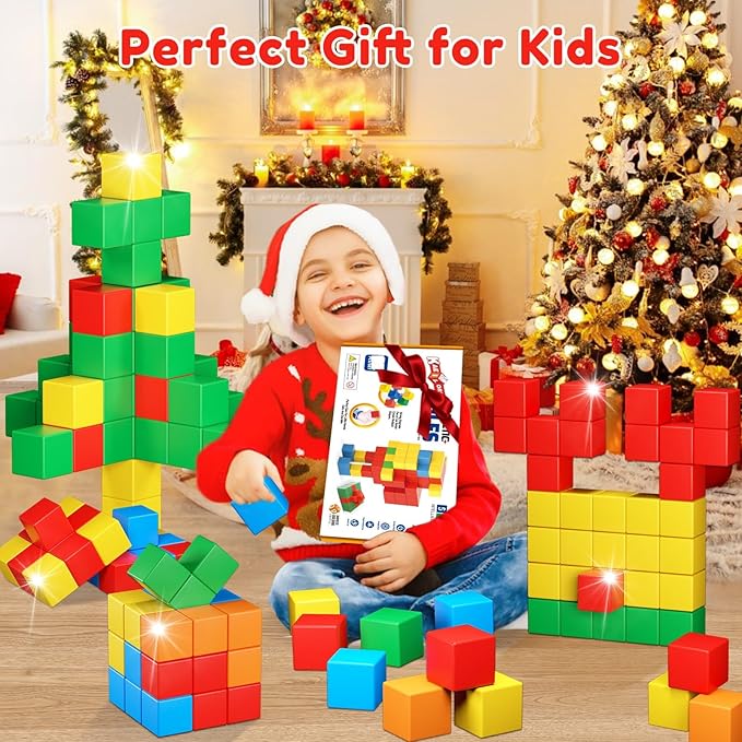 Magnetic Blocks for Kids Ages 3-5 4-8 Magnetic Building Blocks for Toddlers Magnet Cubes Sensory Creative Learning Toys Gift for Kids 3 4 5 6 7+Year Old Boys Girls Birthday
