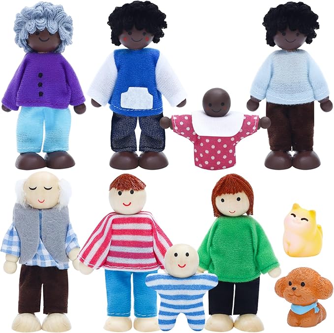 ONEST 10 Pieces Wooden Dollhouse Family Set Mini People Figures Sets Dollhouse Dolls Wooden Doll Family Pretend Play Figures Accessories for Pretend Doll House