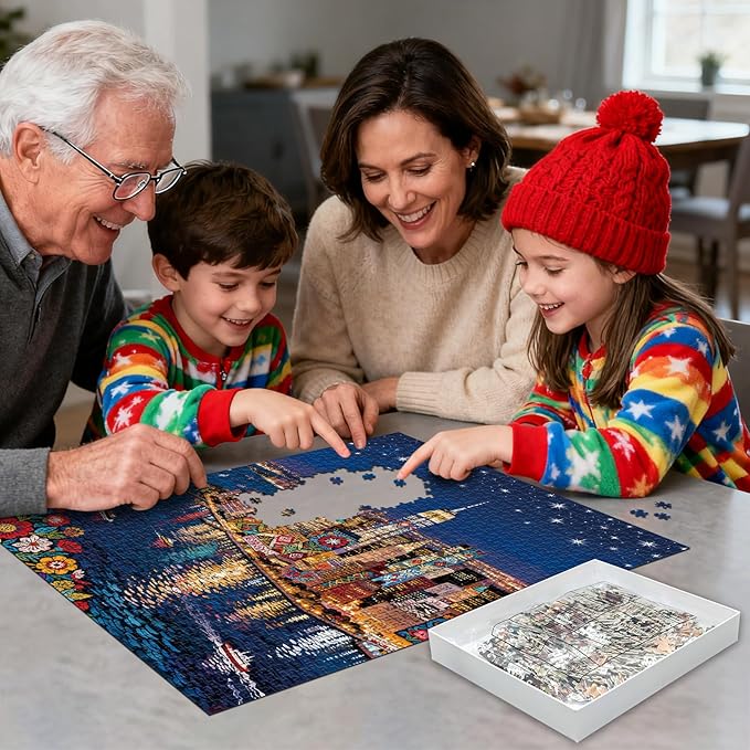 Puzzles for Adults 1000 Pieces with Letters on Back Jigsaw Puzzles Impossible Puzzle City Scene Landscape Puzzle Family Decoration Gift for Valentine Friends Parents(27.56x19.7 Inch)