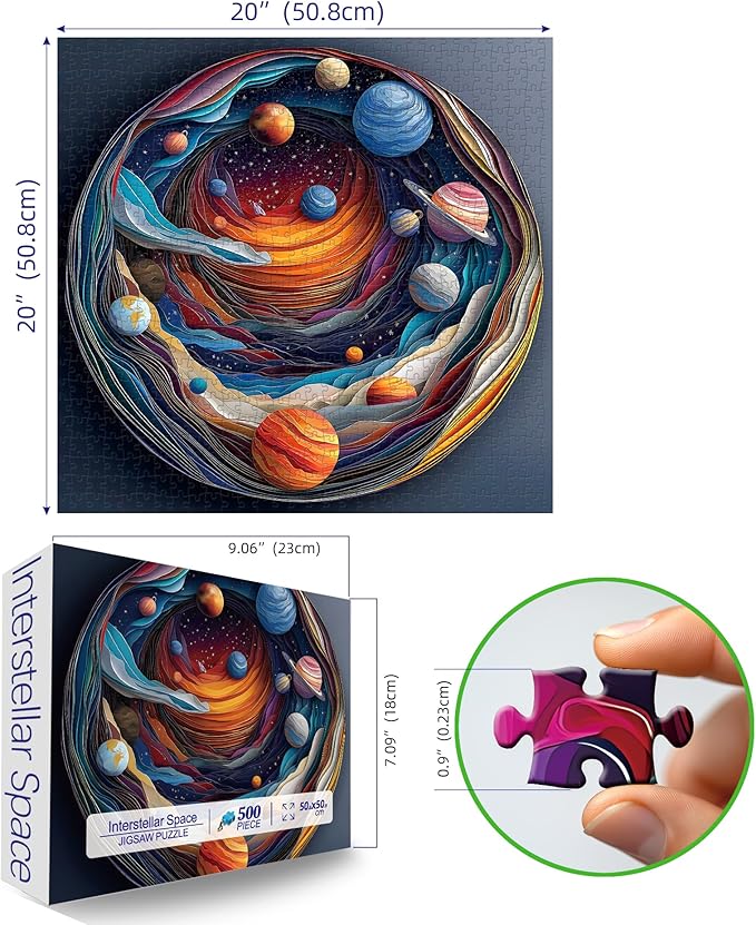 500 Piece Puzzles for Adults Clearance, Mysterious 3D Stereoscopic Cosmic Planets Puzzle for Impossible Challenge Art Jigsaw Puzzles, for Gifts Party Games Family Fun, 20 * 20 Inch Dust-Free Puzzle