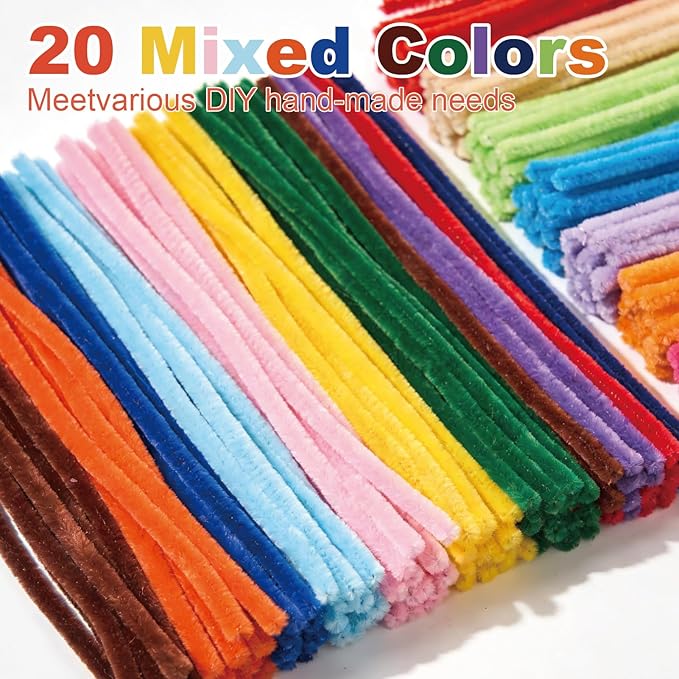 1000PCS 20 Colors Pipe Cleaners Bulk, Durable Chenille Stems, Multicolored Limpia Pipas, Pipe Cleaners Craft for DIY Crafts, Flower Making Kit, Arts and Crafts Supplies, School Decorations.