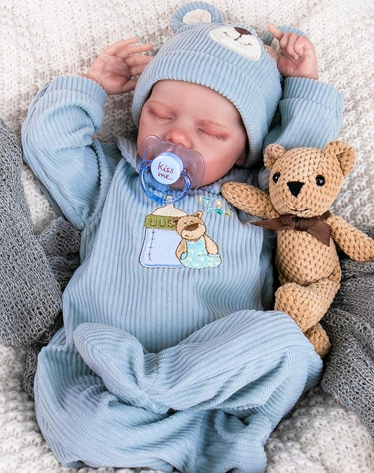 Aori Reborn Baby Dolls Boy - 18 Inch Realistic Sleeping Newborn Doll Soft Cloth Body Handmade Lifelike Baby Doll with Outfit Set - Weighted Baby Boy for Role Play, Gift for Kids 3+