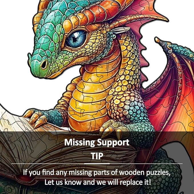 Wooden Puzzles for Adults - Reading Dragon Wood Puzzles Adult - Unique Animal Shape Wooden Jigsaw Puzzles for Adults - Birthday Gifts for Puzzle Lovers, Family (11.4 * 11.4in - 200 Pieces)