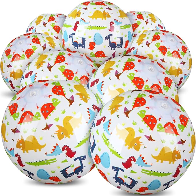 Leyndo 12 Pack Cartoon Dinosaur Themed Beach Ball for Kids 7.87" Bulk for Summer Pool and Beach Game Gifts and Birthday Party Supplies and End of The Year Class Party Decoration Favors