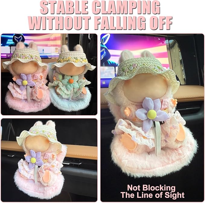 Car Seat for Dolls (10-17cm), Cute Doll Accessory with Soft Furry Cushion, Air Vent Clip & Desktop Stand, Display Sofa for Blind Box Fans & Collectors, Functional Car Ornament (Pink)