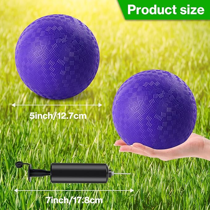 24 Pcs Dodgeballs 5 Inch Playground Ball Purple Kickball Inflatable Rubber Handball Bouncy Dodge Ball with 1 Hand Pump for Outdoors Ball Games Gym Camps Picnic (Purple)