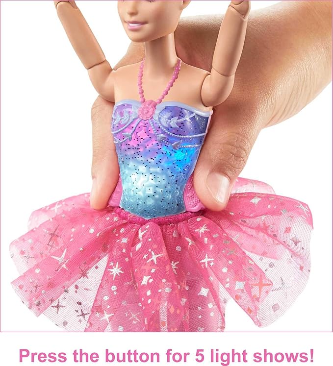 Barbie Dreamtopia Twinkle Lights Ballerina Doll with Blonde Hair & Light-Up Feature Wearing Royal Headband & Pink Tutu