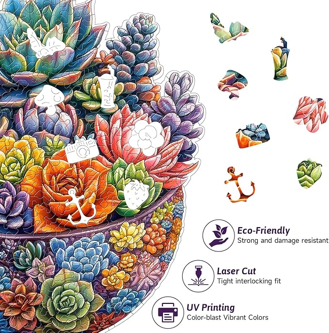216 Piece Colorful Succulent Bowl Wooden Jigsaw Puzzle for Adults - 12.2x12.6’’ Vibrant Floral Plant Puzzle, Relaxing Family Activity, Unique Gift for Garden & Nature Lovers (Succulent)