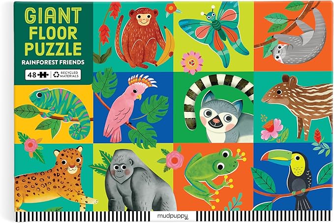 Mudpuppy Rainforest Friends – 48 Piece Giant Floor Jigsaw Puzzle Featuring A Colorful Scene of Different Kinds of Rainforest Animals