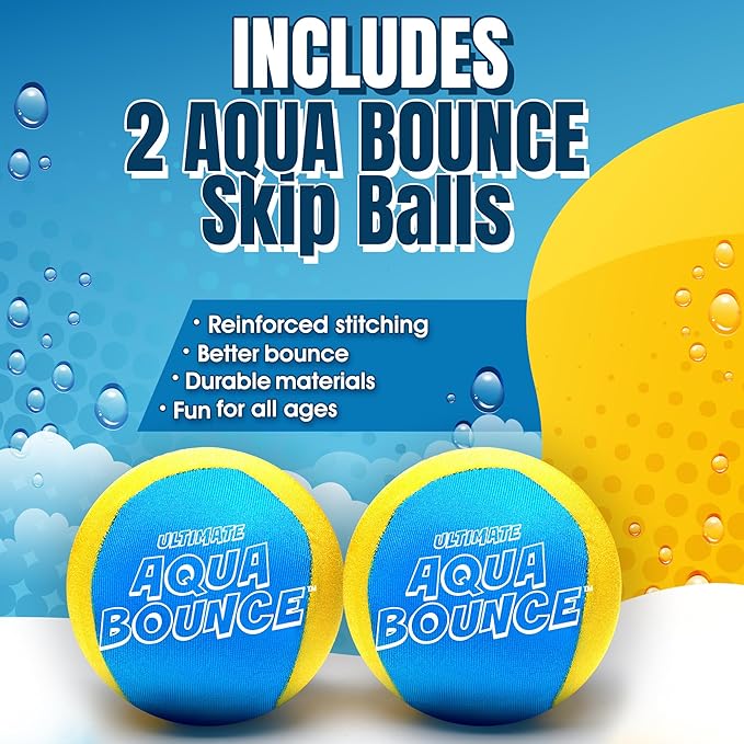 Activ Life Ultimate 2 Pack Larger 3” Water Skip Balls - Bouncing Balls for Swimming Pool & Beach Fun - Designs Include Baseball, Basketball, Volleyball, and Tennis for Kids, Friends, and Family