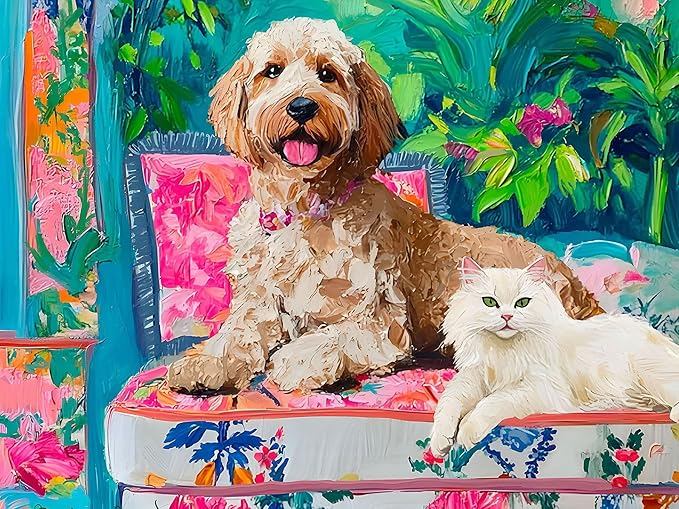 Springbok Floral Companions 500 Jigsaw Piece Puzzle for Adults - Dog and Cat Puzzle - Unique Cut Pieces - Made in USA