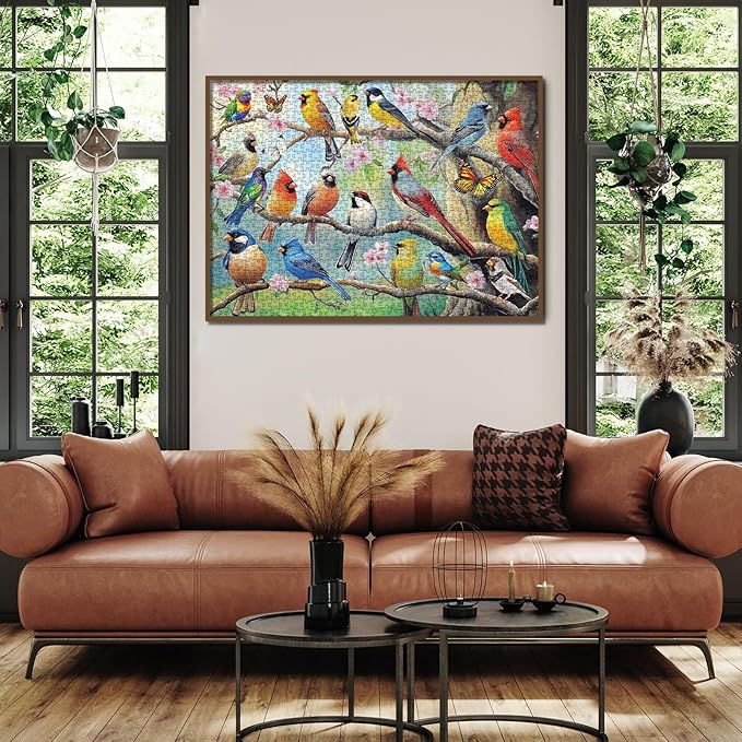 Beautiful Bird Flower Butterfly Puzzles for Adults 1000 Pieces, Colorful Garden Parrot Animal Jigsaw Puzzle, Impossible Spring Art Puzzles