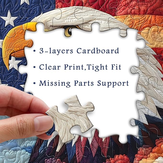 PICKFORU Embroidery Eagle Jigsaw Puzzles 1000 Pieces, American Flag Puzzles for Adults, Colorful Patch Theme as Home Decor