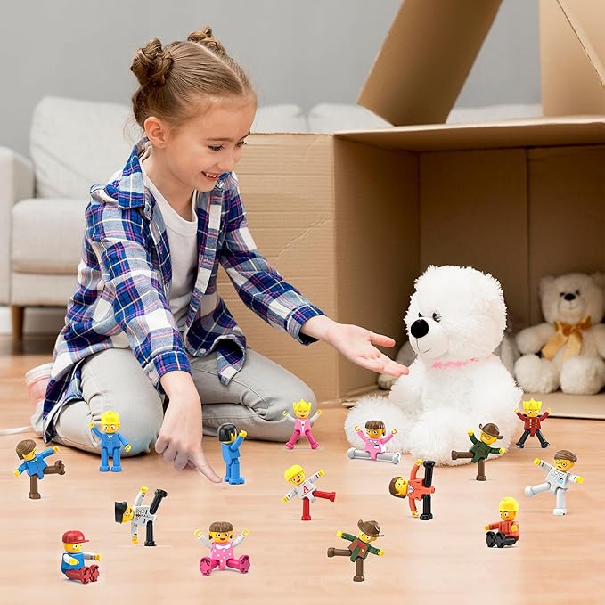 PicassoTiles Magnetic Figure Playset 15 PCS Rotatable Characters Toys for Kids Add On Set for Building Block Tiles Toddlers Sensory Pretend Play Travel Gift